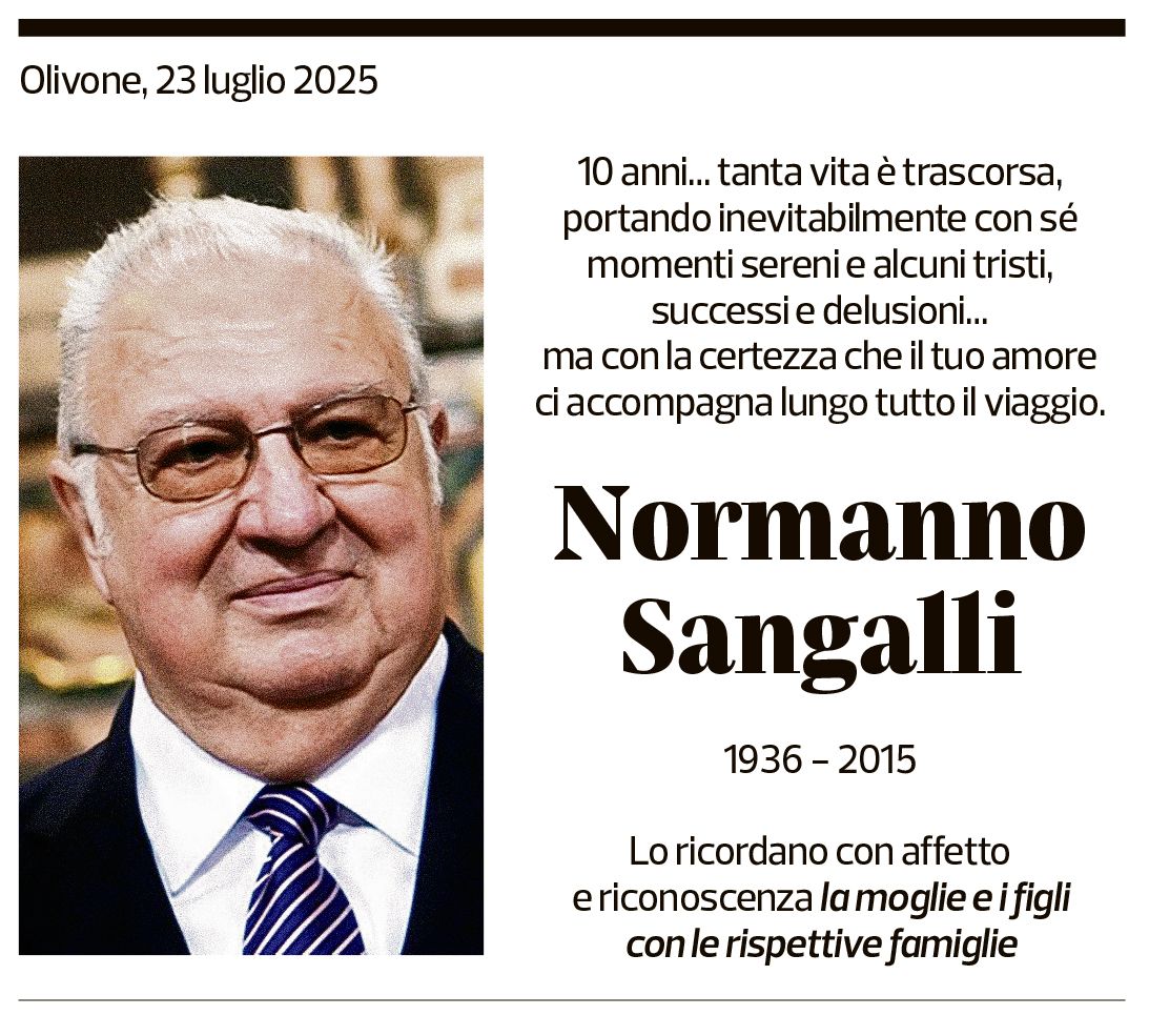 Annuncio funebre Normanno Sangalli