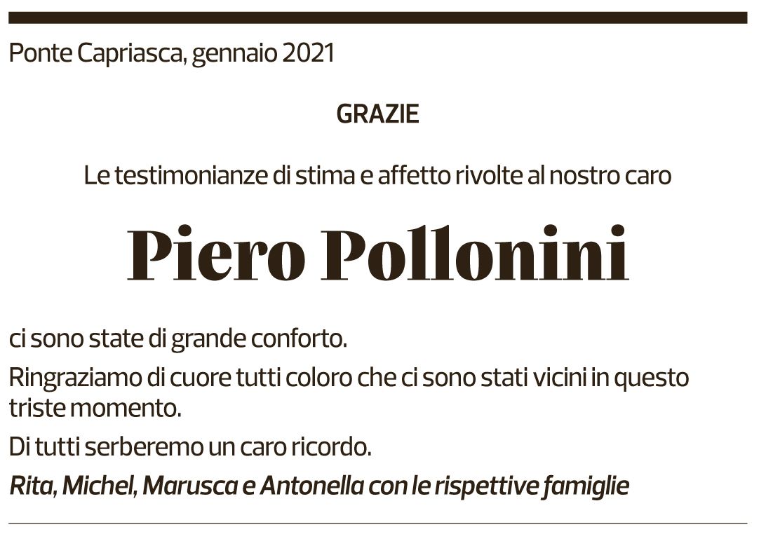 Annuncio funebre Piero Pollonini