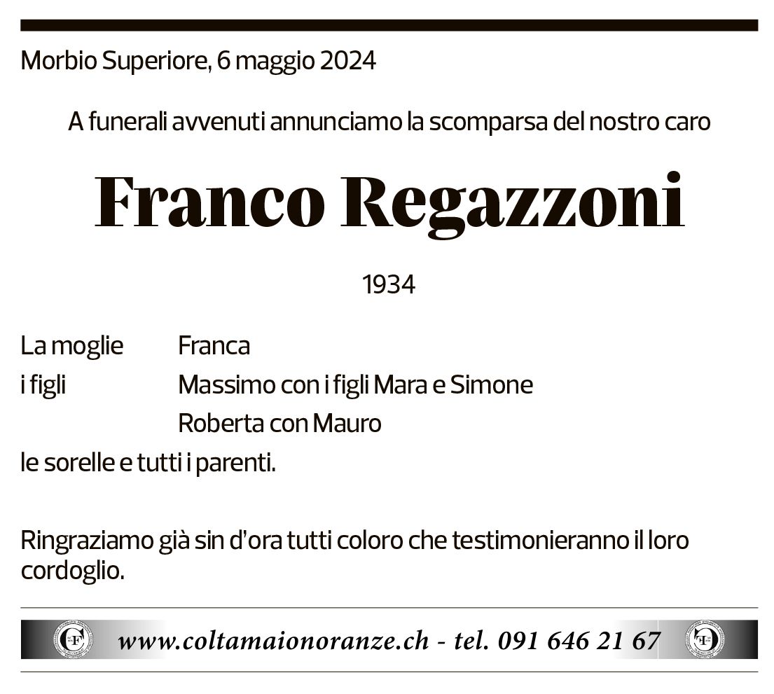 Annuncio funebre Franco Regazzoni