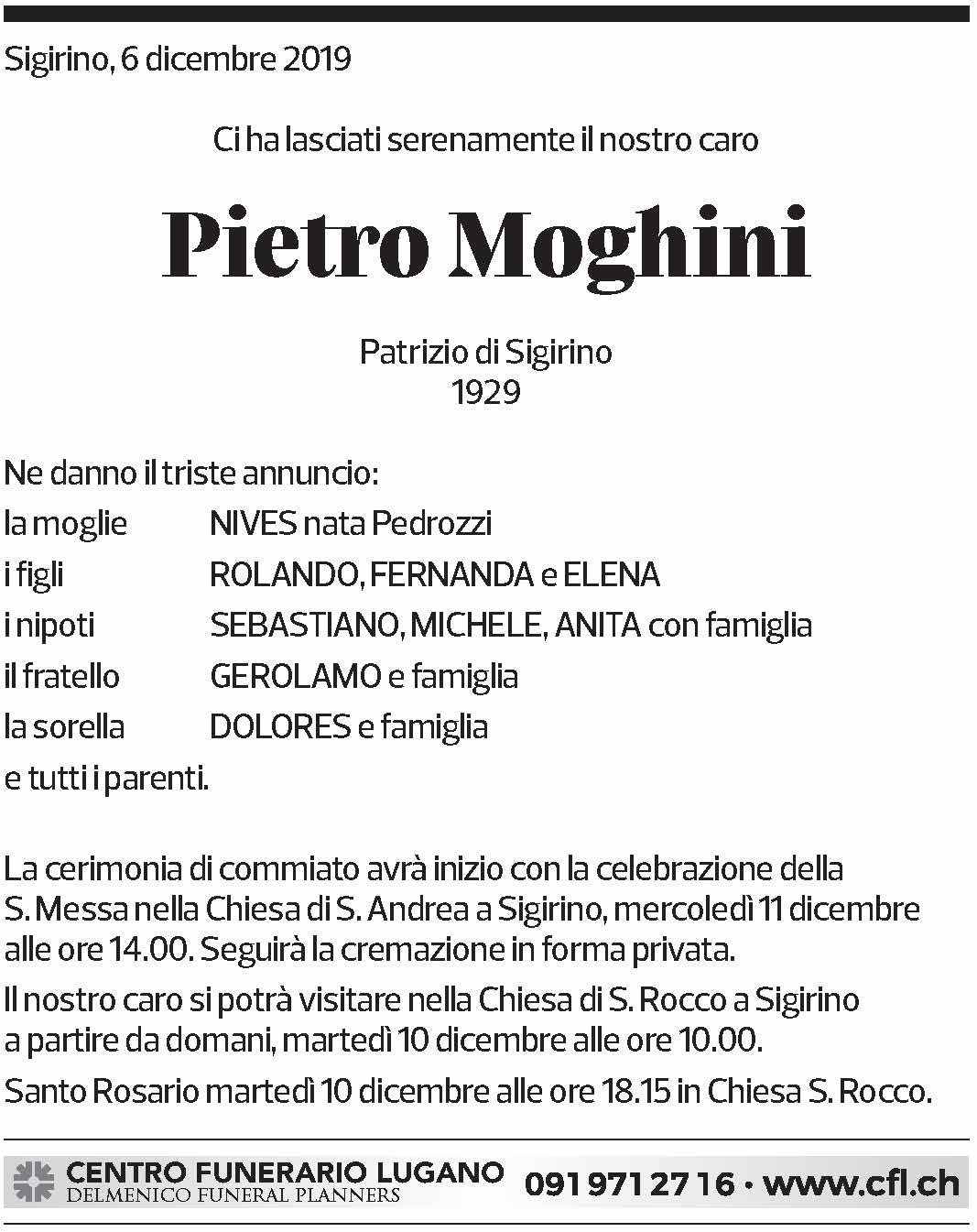 Annuncio funebre Pietro Moghini