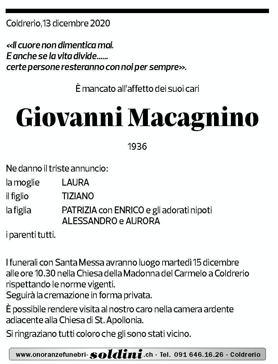 Annuncio funebre Giovanni Macagnino