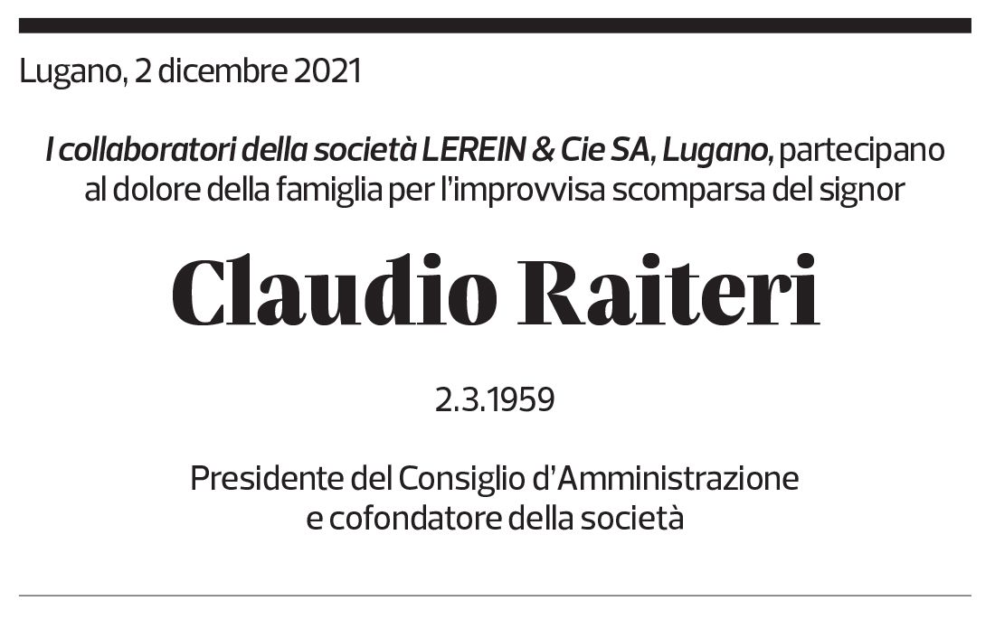 Annuncio funebre Claudio Raiteri