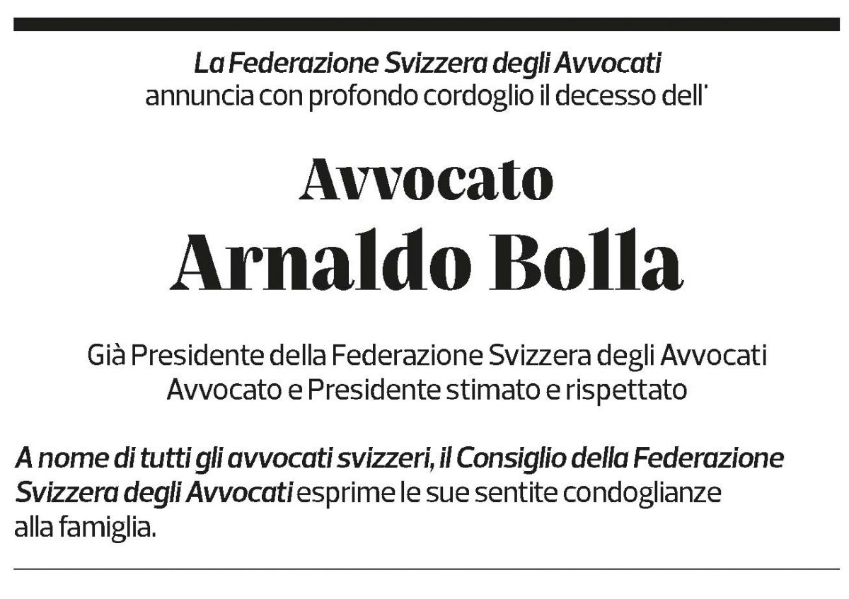 Annuncio funebre Arnaldo Bolla