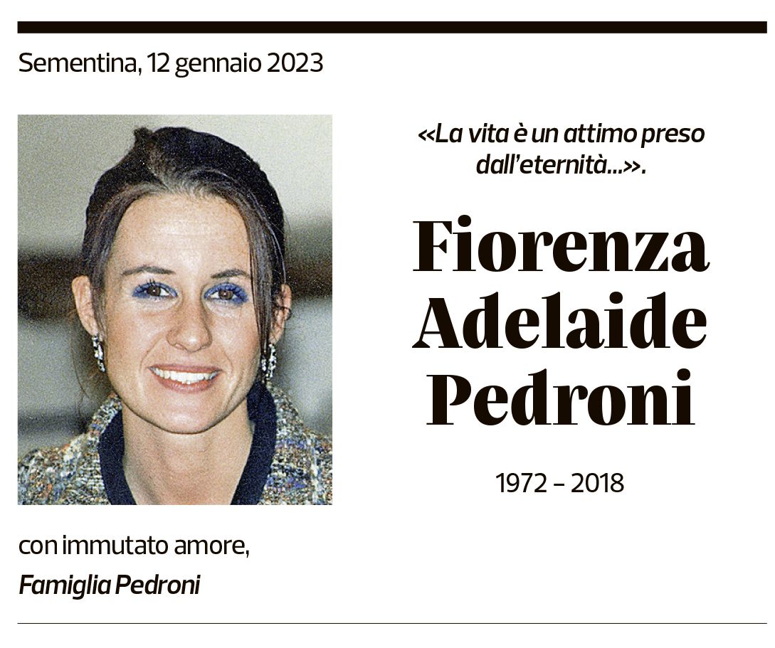 Annuncio funebre Fiorenza Adelaide Pedroni