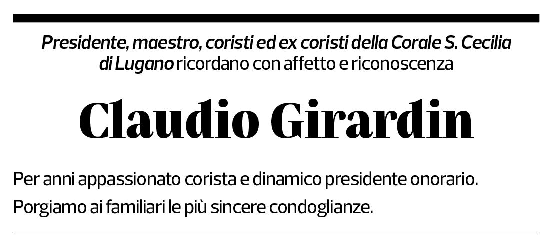 Annuncio funebre Claudio Girardin