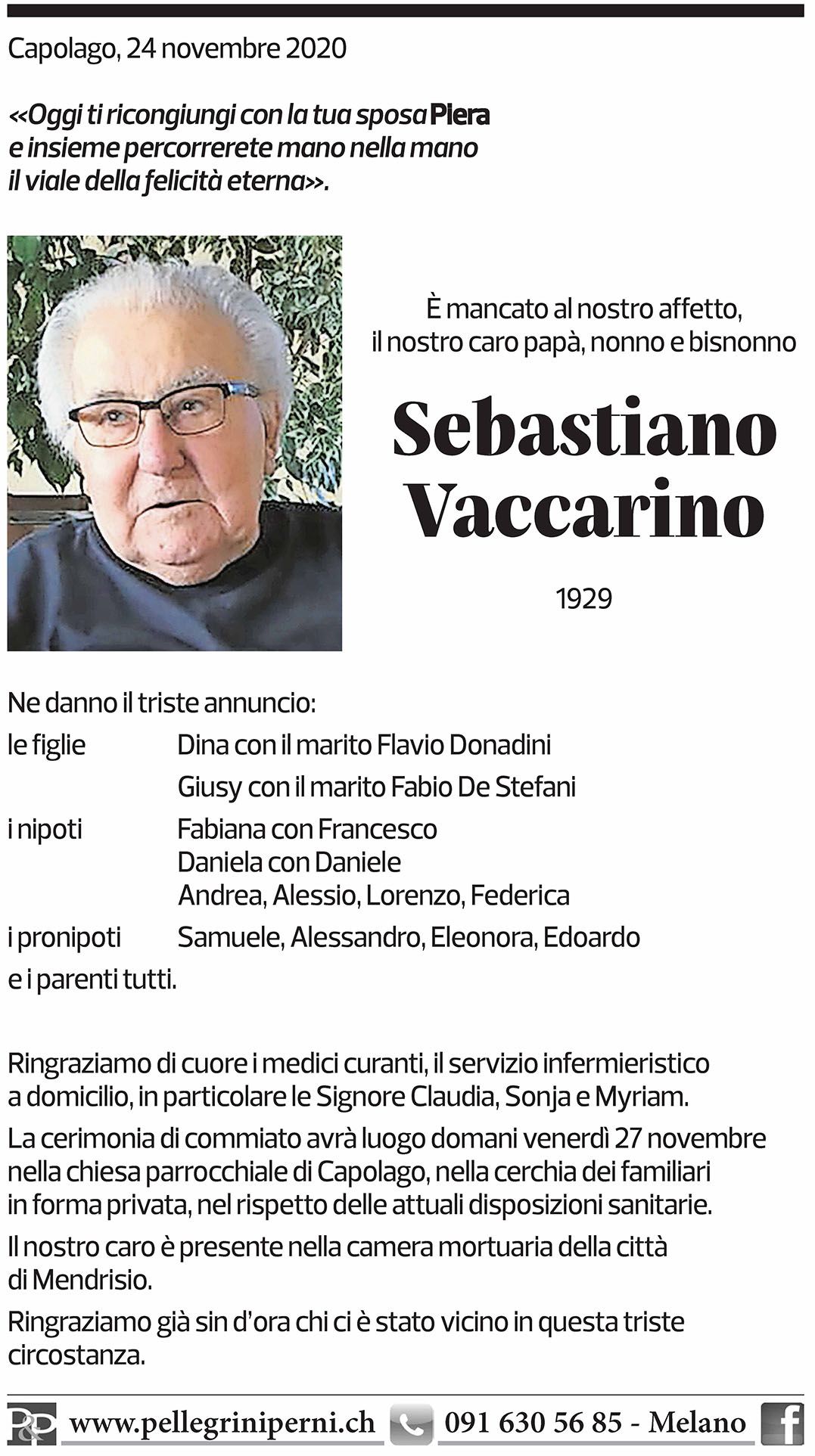 Annuncio funebre Sebastiano Vaccarino