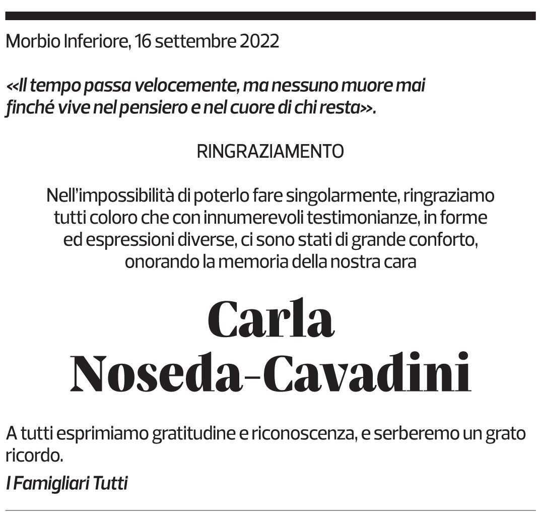 Annuncio funebre Carla Noseda-cavadini