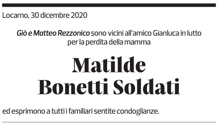 Annuncio funebre Matilde Bonetti Soldati