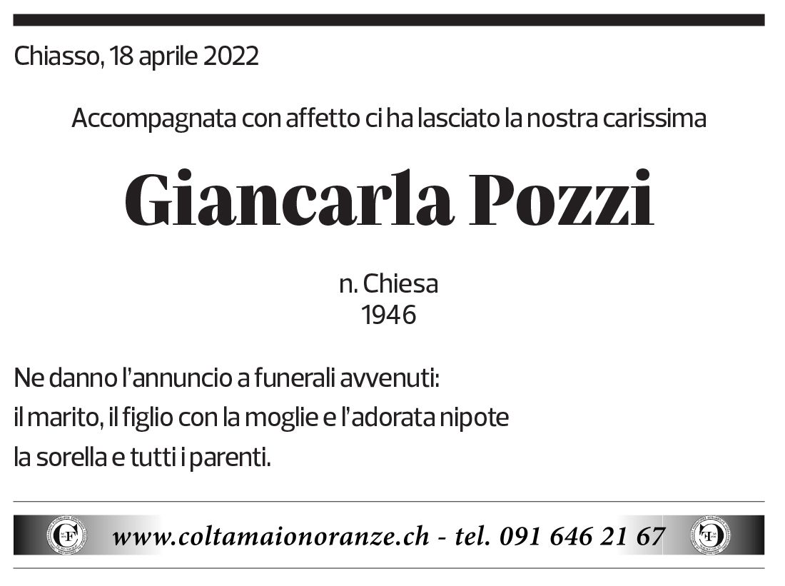 Annuncio funebre Giancarla Pozzi