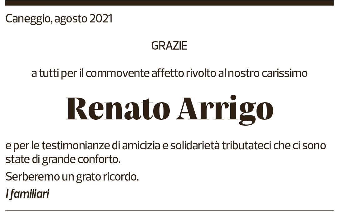 Annuncio funebre Renato Arrigo