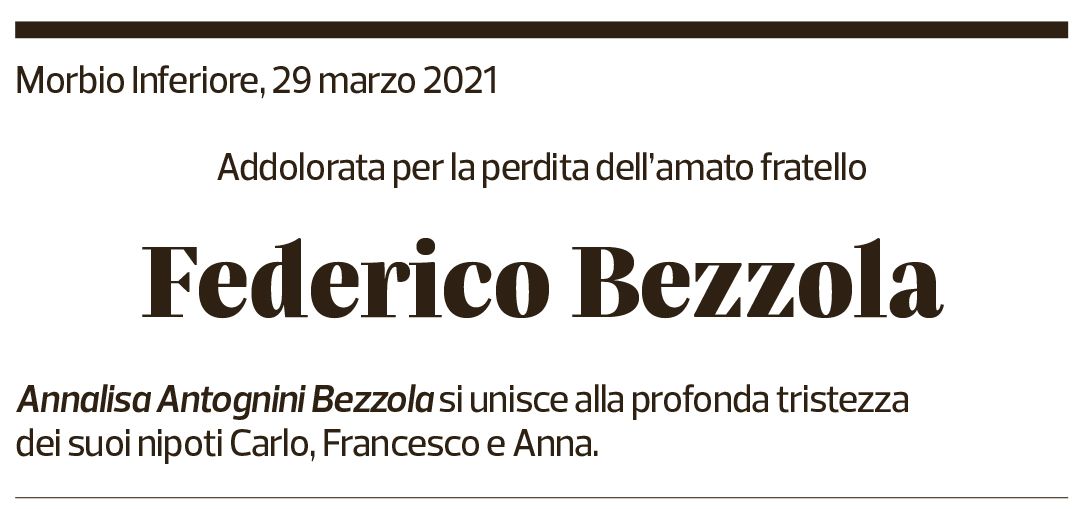 Annuncio funebre Federico Bezzola