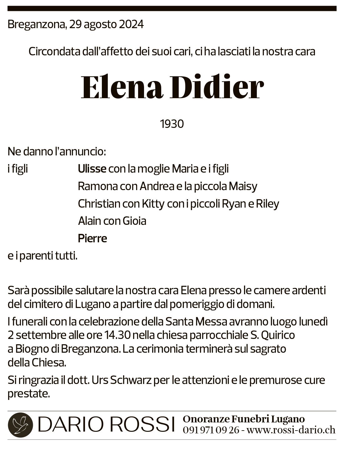 Annuncio funebre Elena Didier