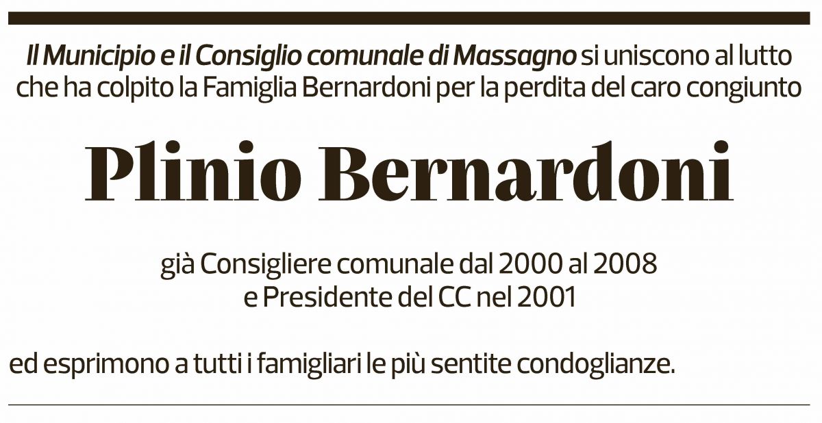 Annuncio funebre Plinio Bernardoni