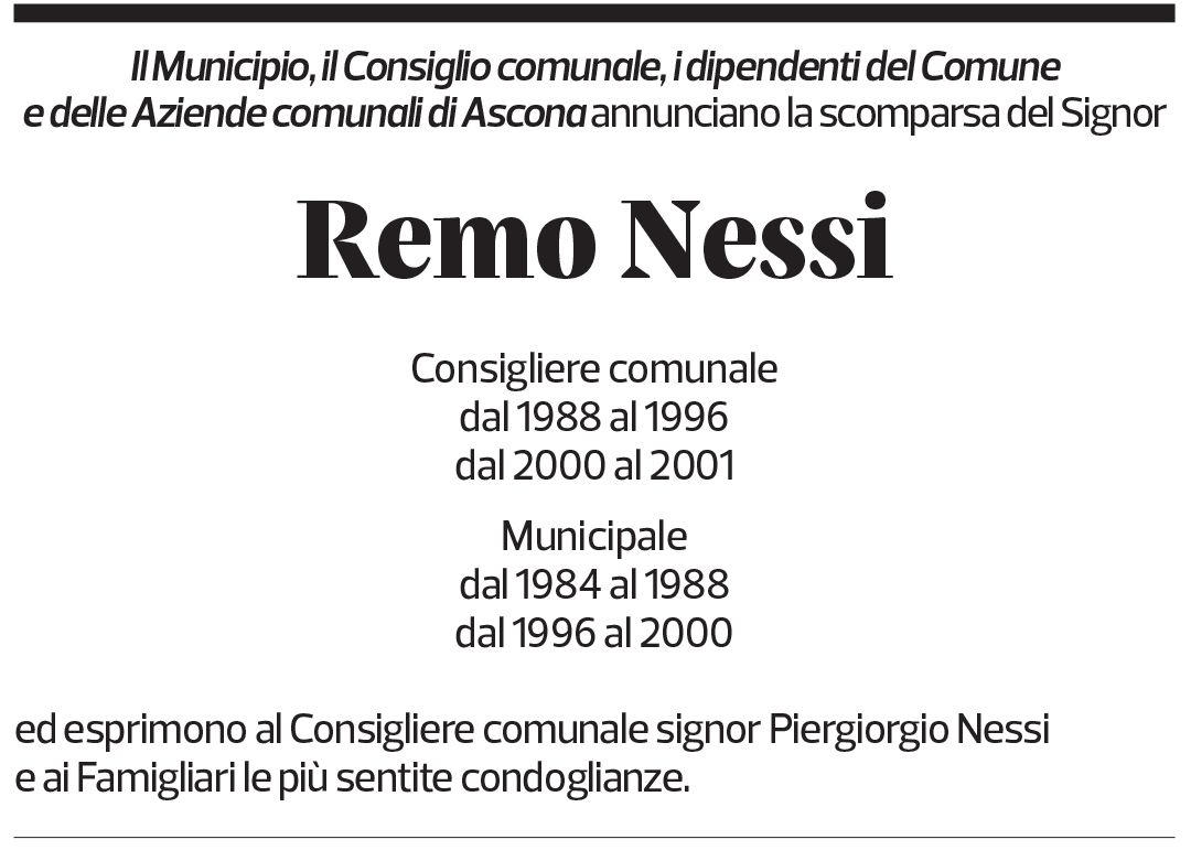 Annuncio funebre Remo Nessi