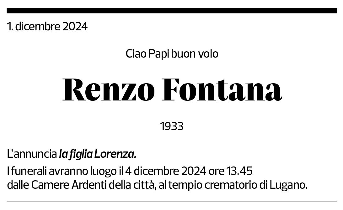 Annuncio funebre Renzo Fontana