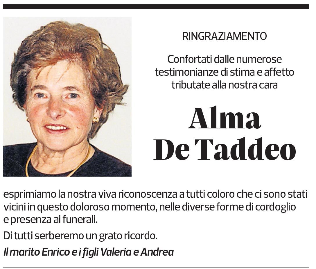 Annuncio funebre Alma De Taddeo