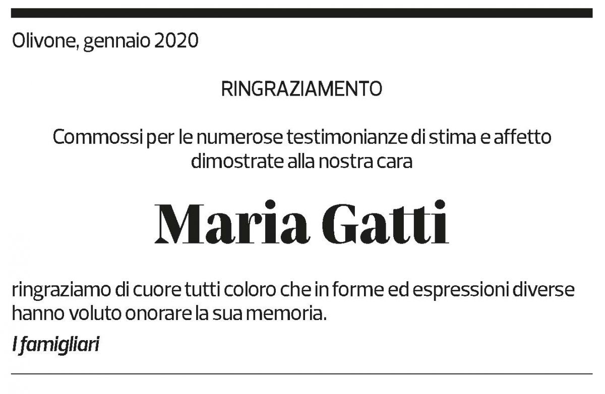 Annuncio funebre Maria Gatti