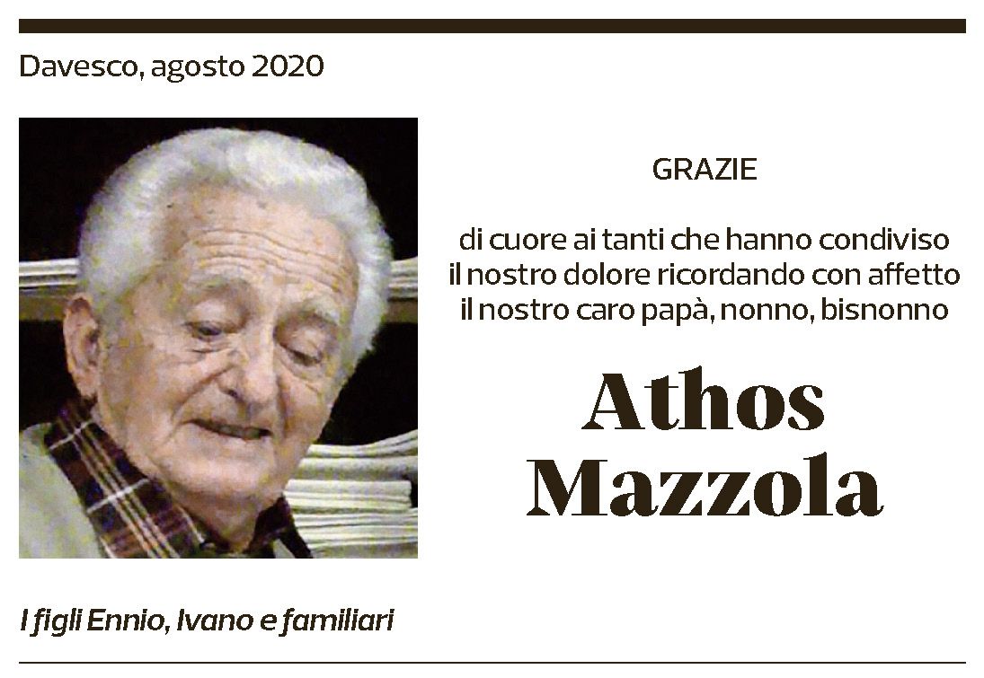 Annuncio funebre Athos Mazzola