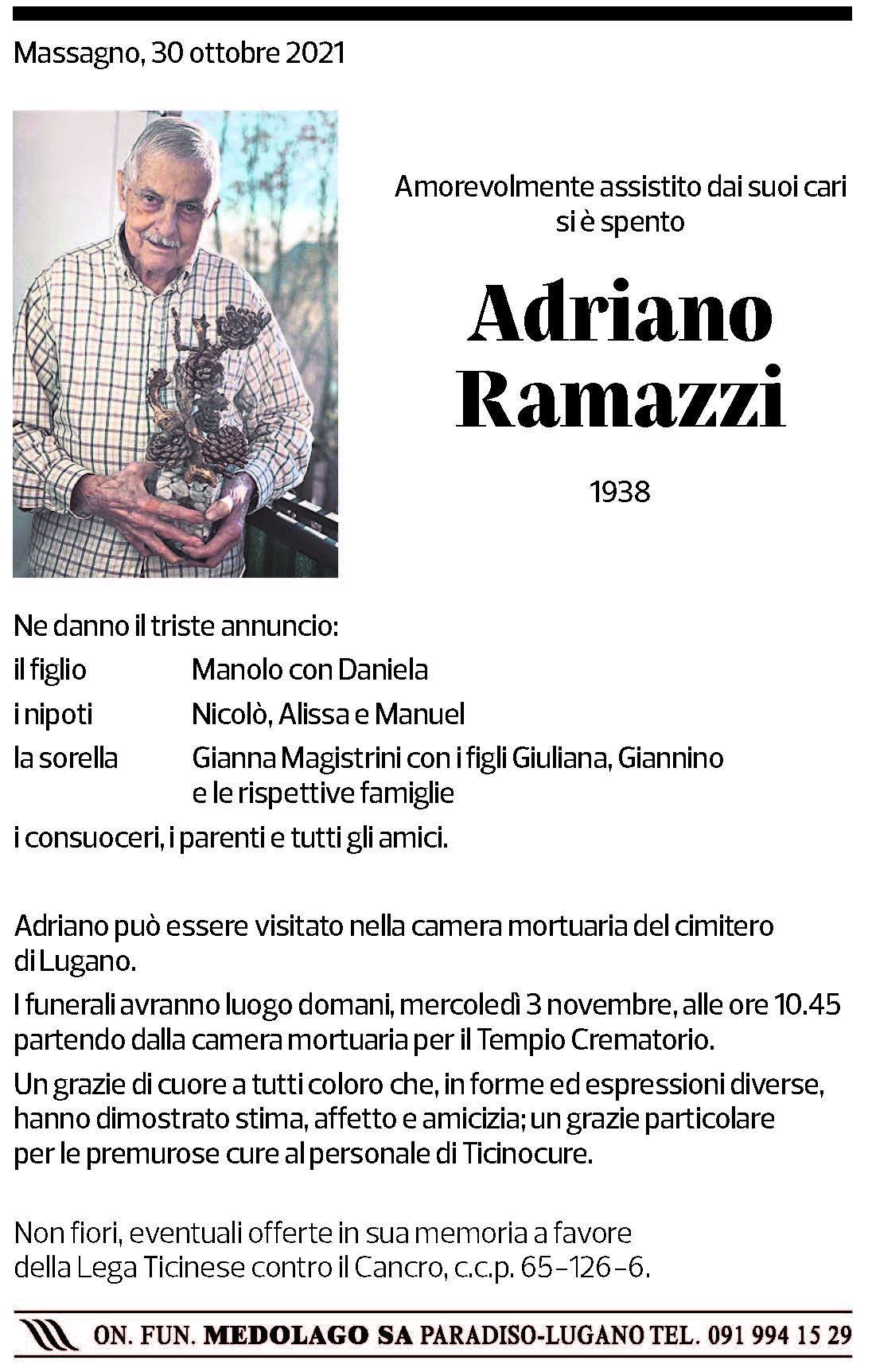 Annuncio funebre Adriano Ramazzi