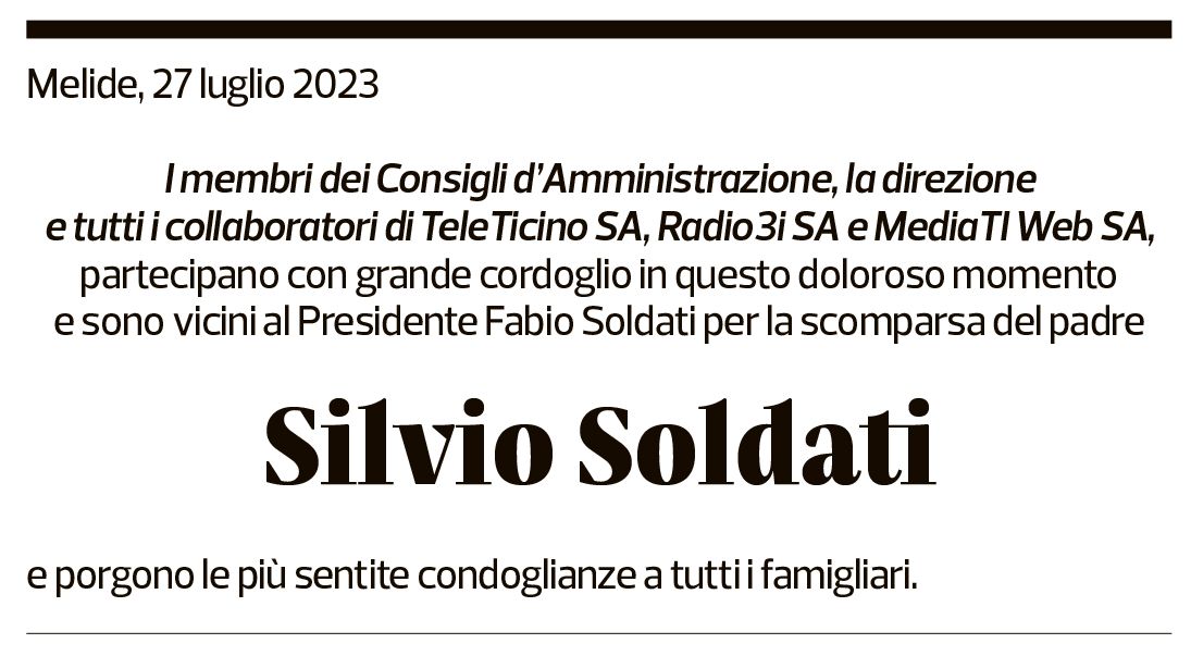 Annuncio funebre Silvio Soldati