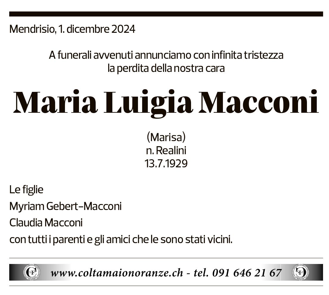 Annuncio funebre Maria Luigia Macconi