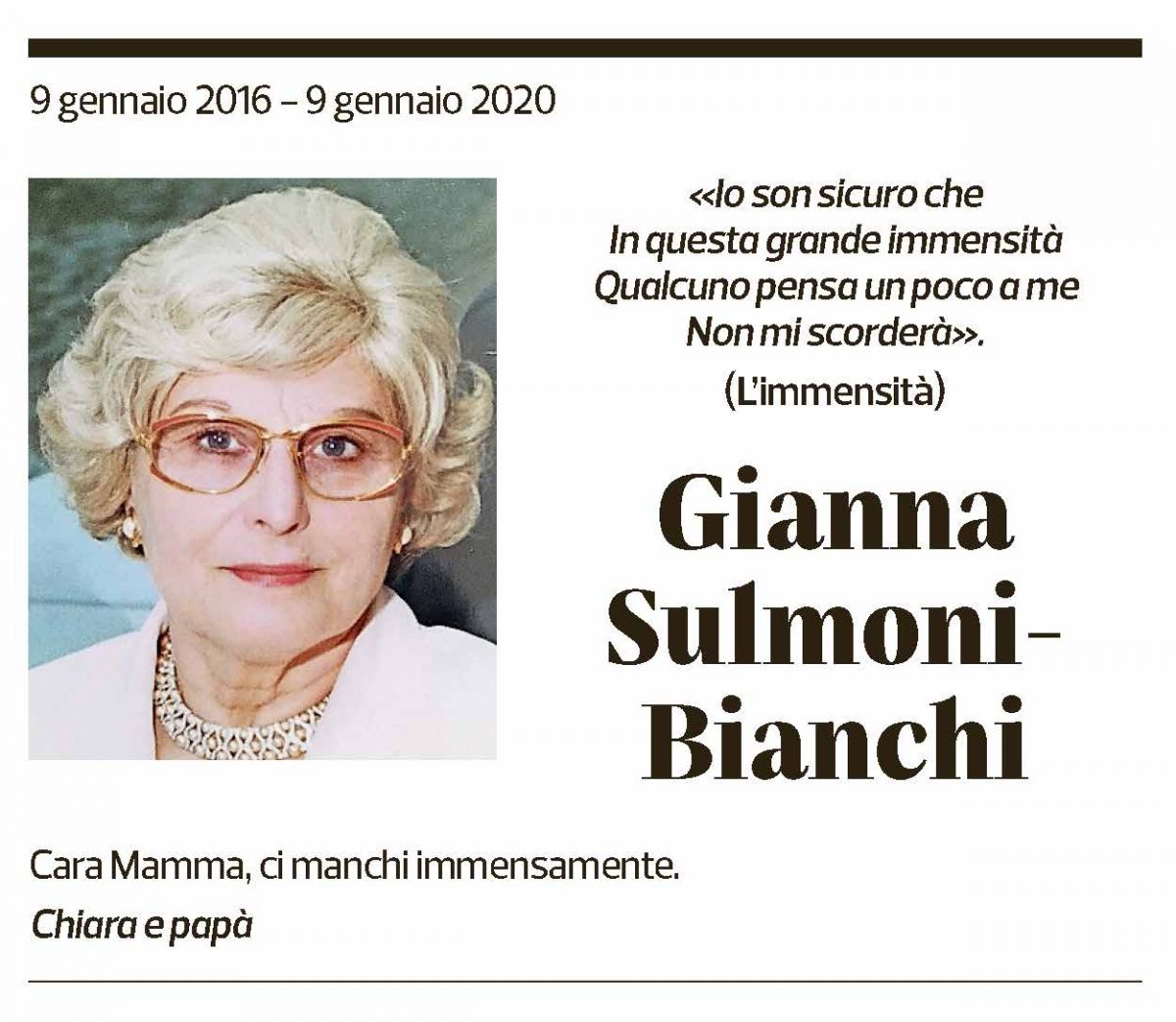 Annuncio funebre Gianna Sulmoni-bianchi