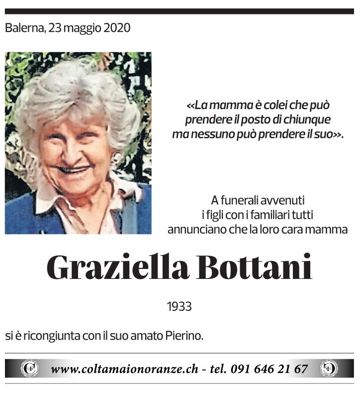 Annuncio funebre Graziella Bottani