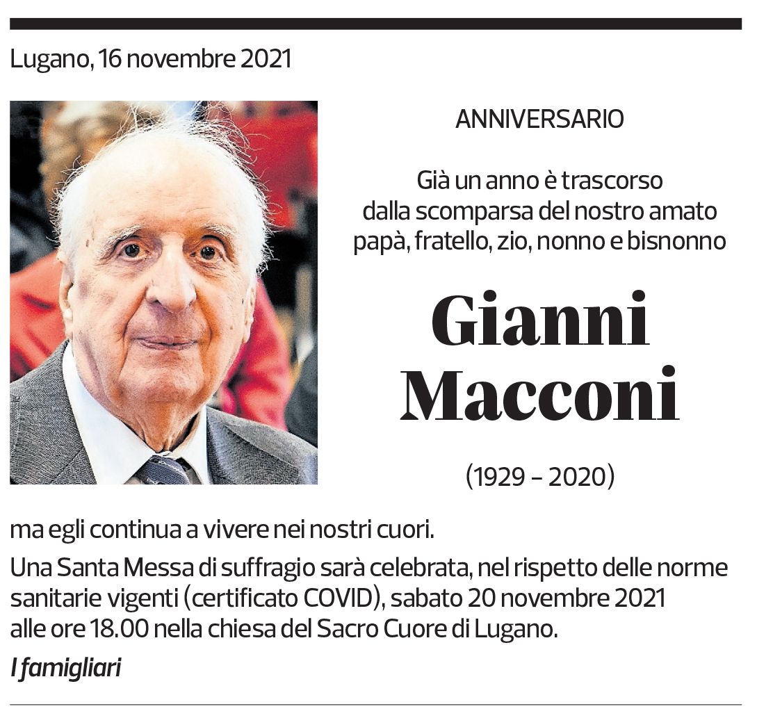 Annuncio funebre Gianni Macconi