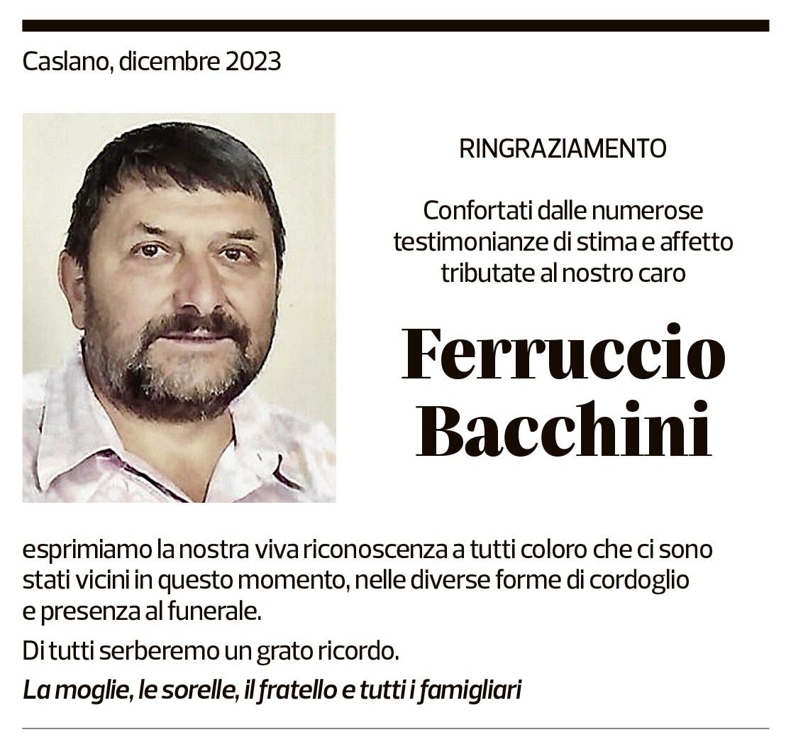 Annuncio funebre Ferruccio Bacchini