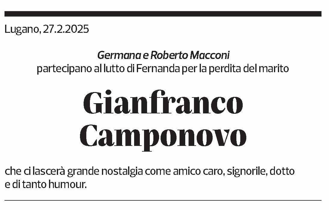 Annuncio funebre Gianfranco Camponovo