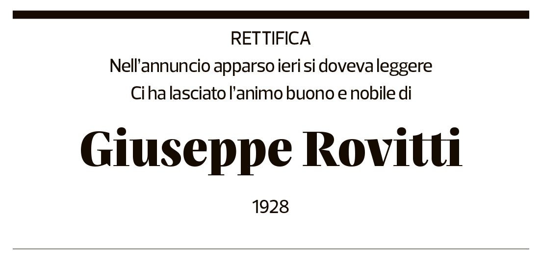 Annuncio funebre Giuseppe Rovitti