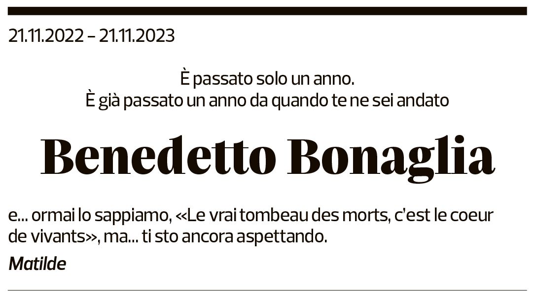 Annuncio funebre Benedetto Bonaglia