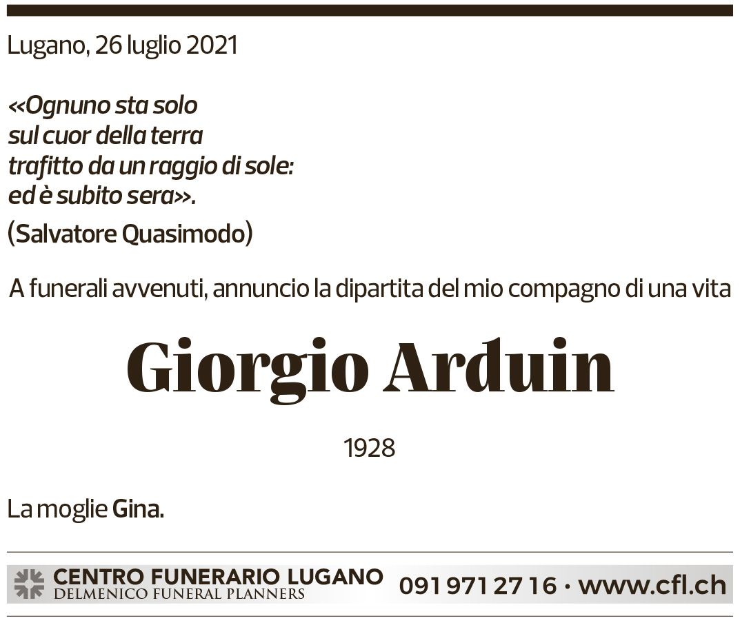 Annuncio funebre Giorgio Arduin