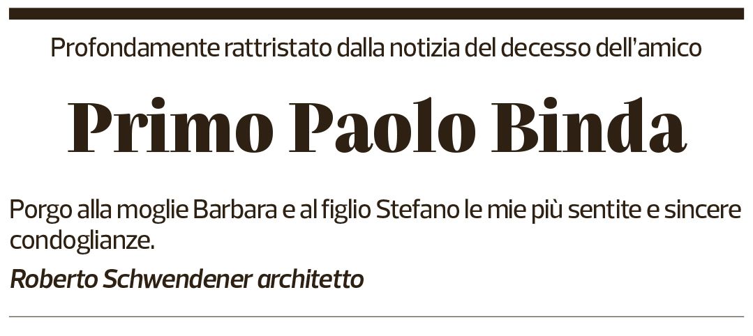 Annuncio funebre Primo Paolo Binda