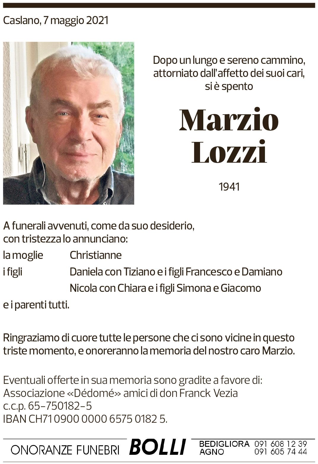 Annuncio funebre Marzio Lozzi