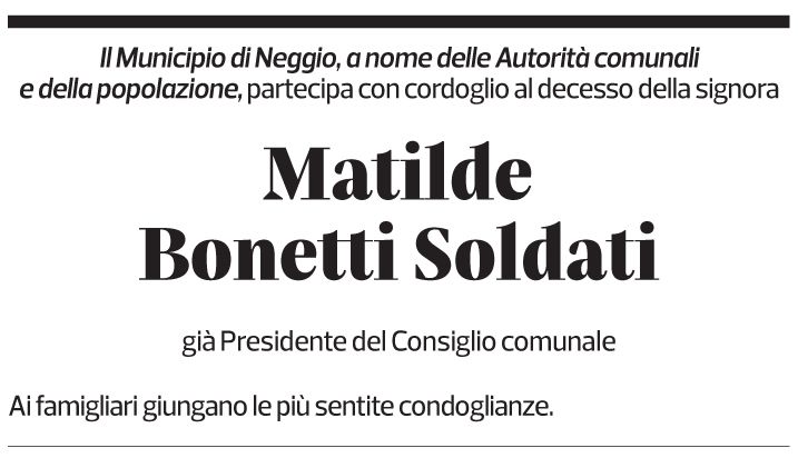 Annuncio funebre Matilde Bonetti Soldati
