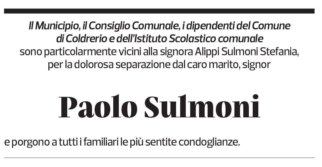 Annuncio funebre Paolo Sulmoni