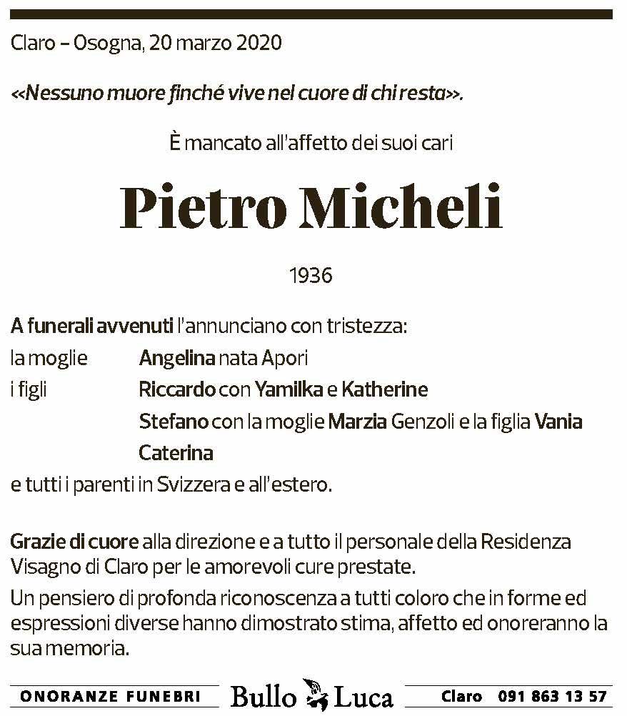 Annuncio funebre Pietro Micheli