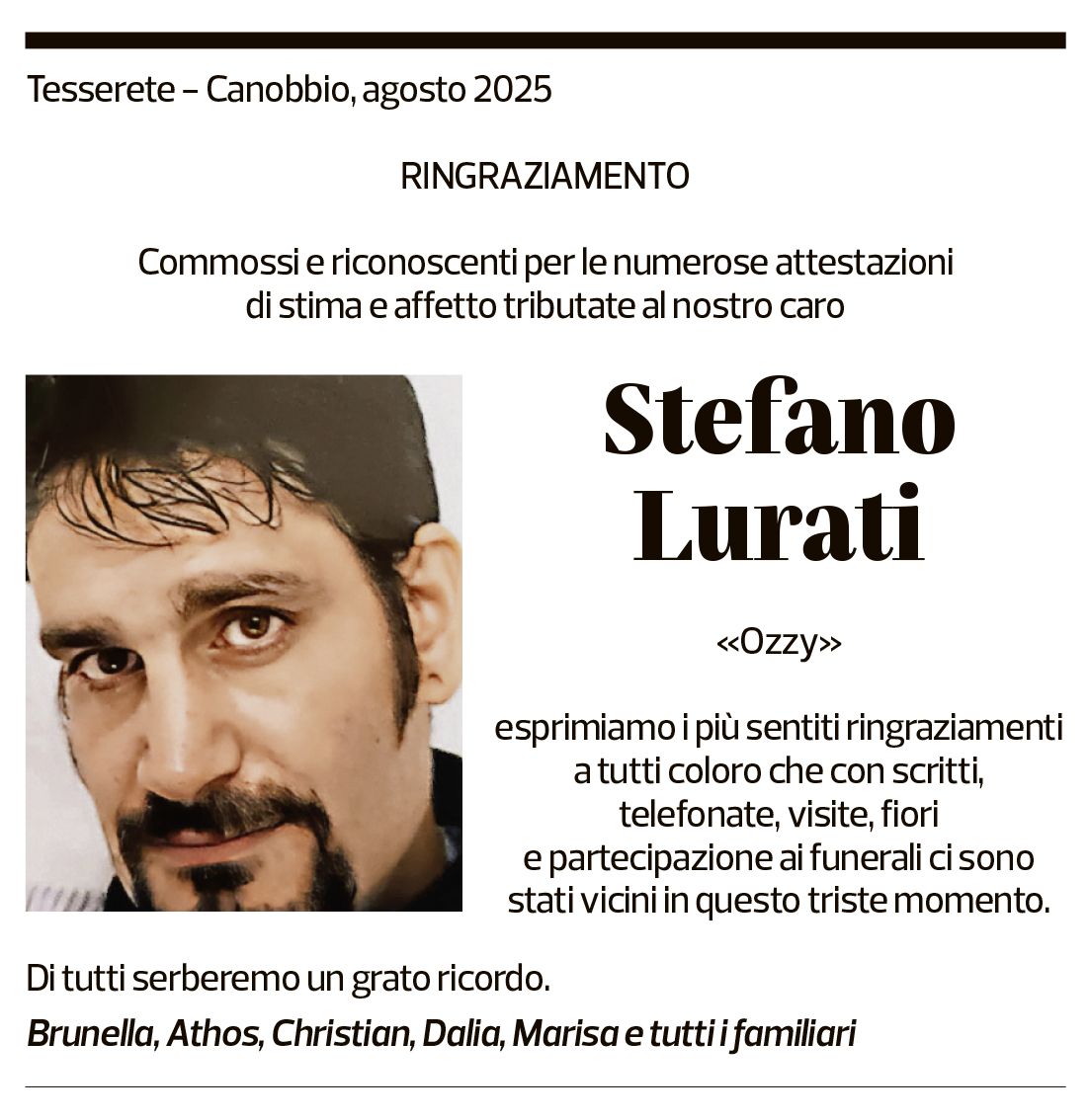Annuncio funebre Stefano Lurati