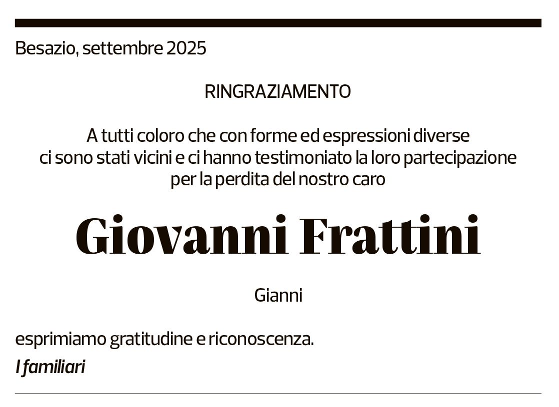 Annuncio funebre Giovanni Frattini