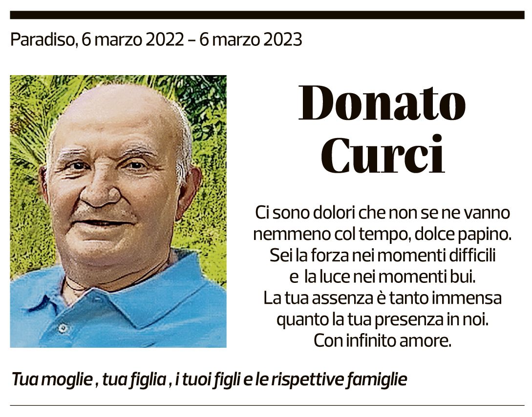 Annuncio funebre Donato Curci