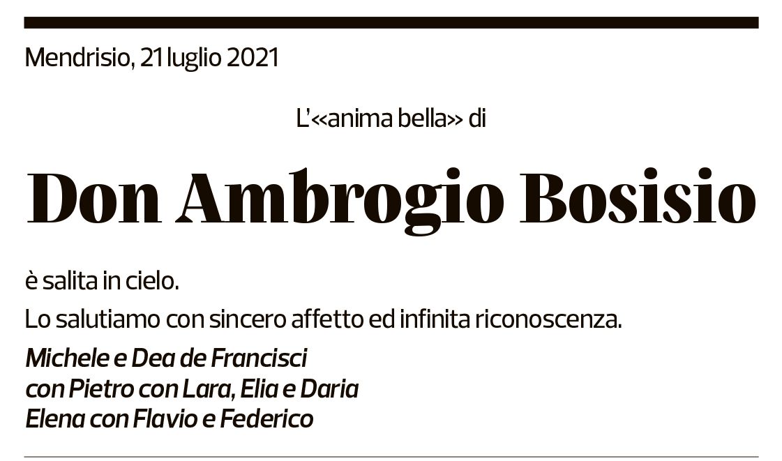 Annuncio funebre Ambrogio Bosisio