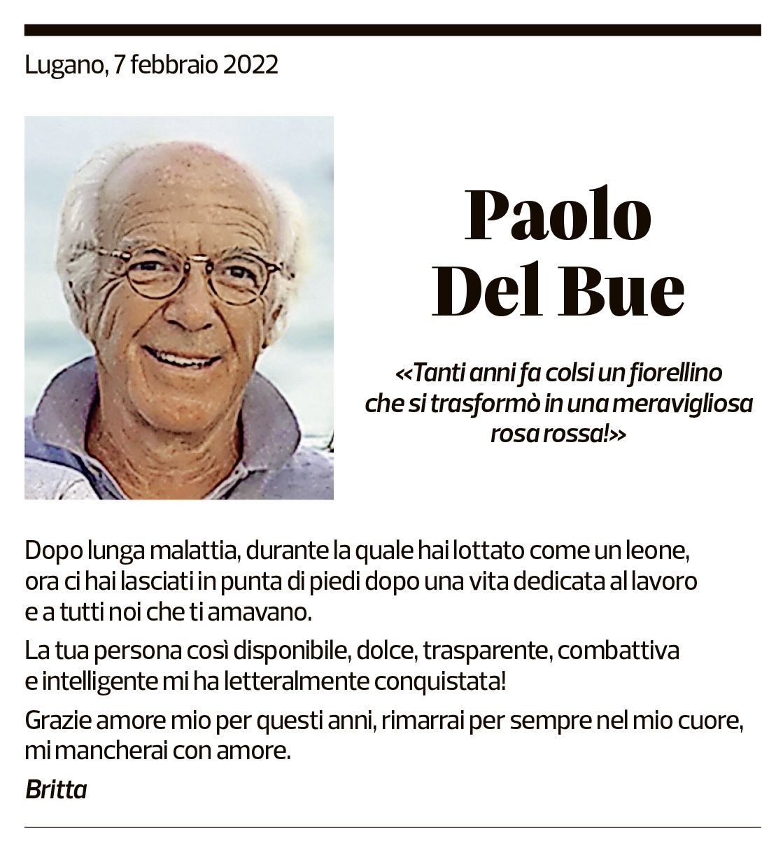 Annuncio funebre Paolo Del Bue