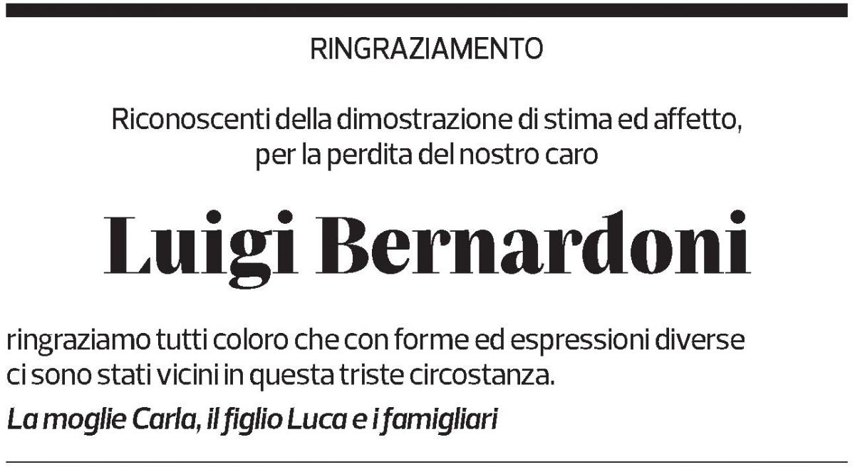 Annuncio funebre Luigi Bernardoni