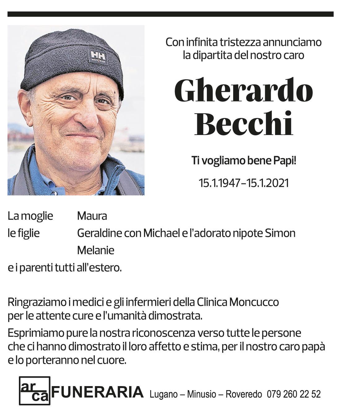 Annuncio funebre Gherardo Becchi