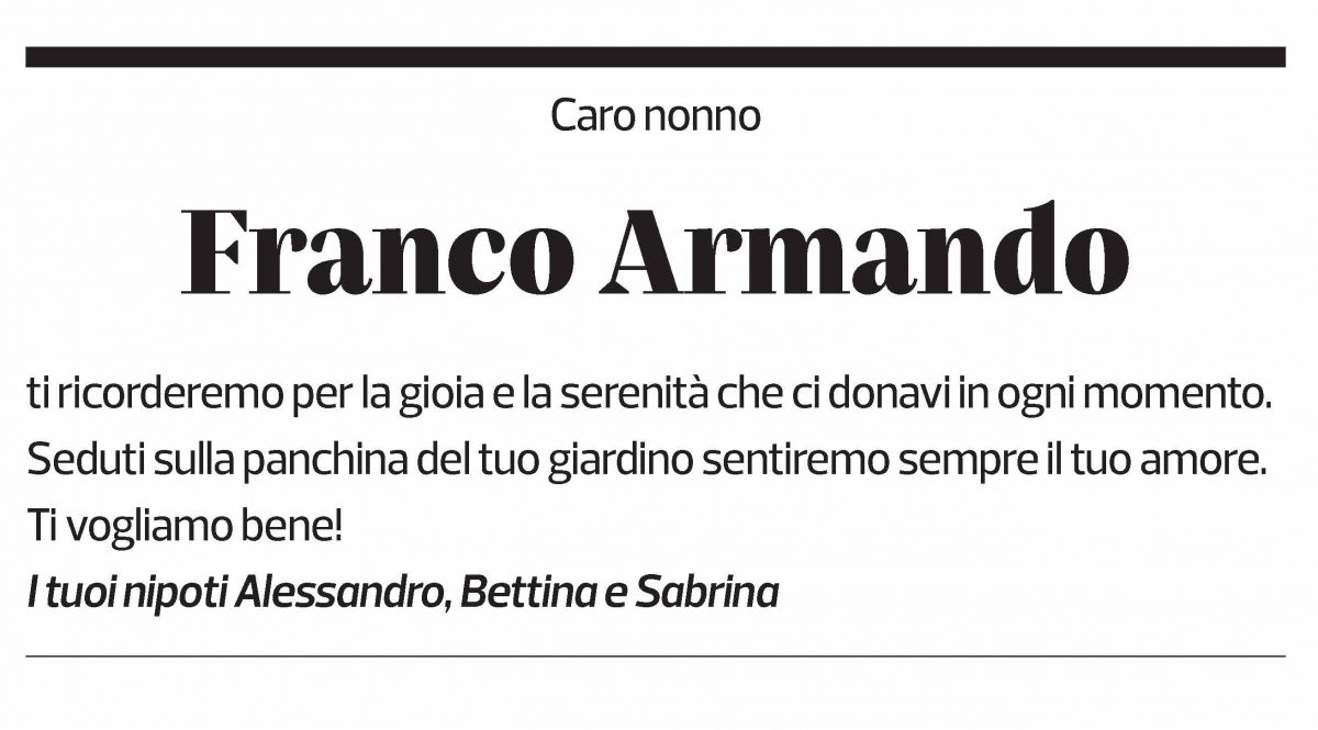Annuncio funebre Armando Ceppi