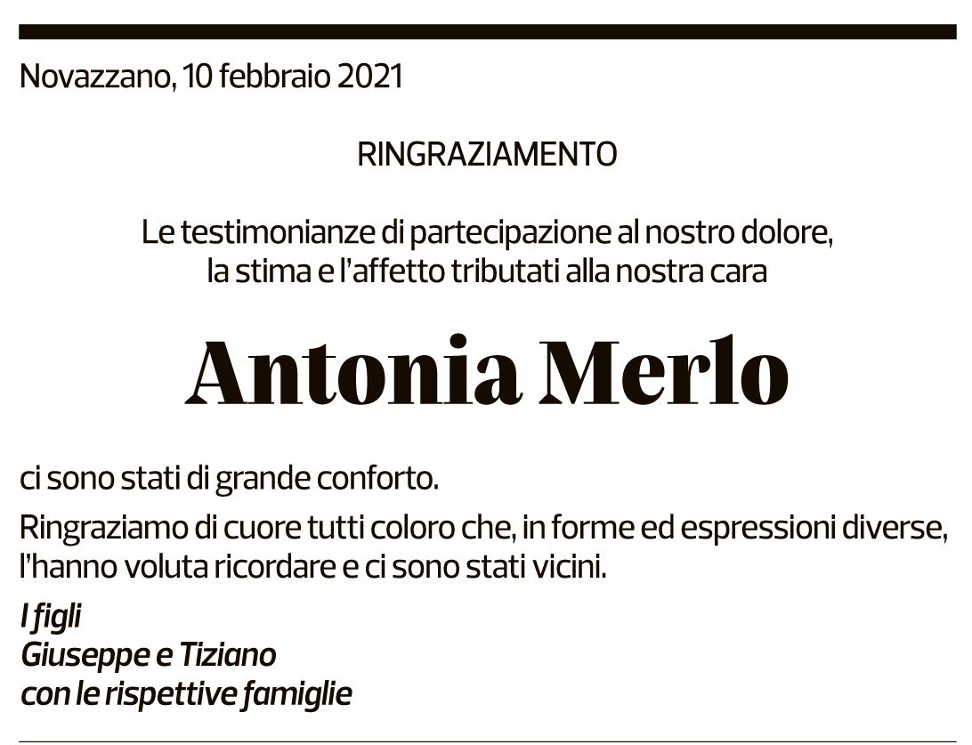 Annuncio funebre Antonia Merlo