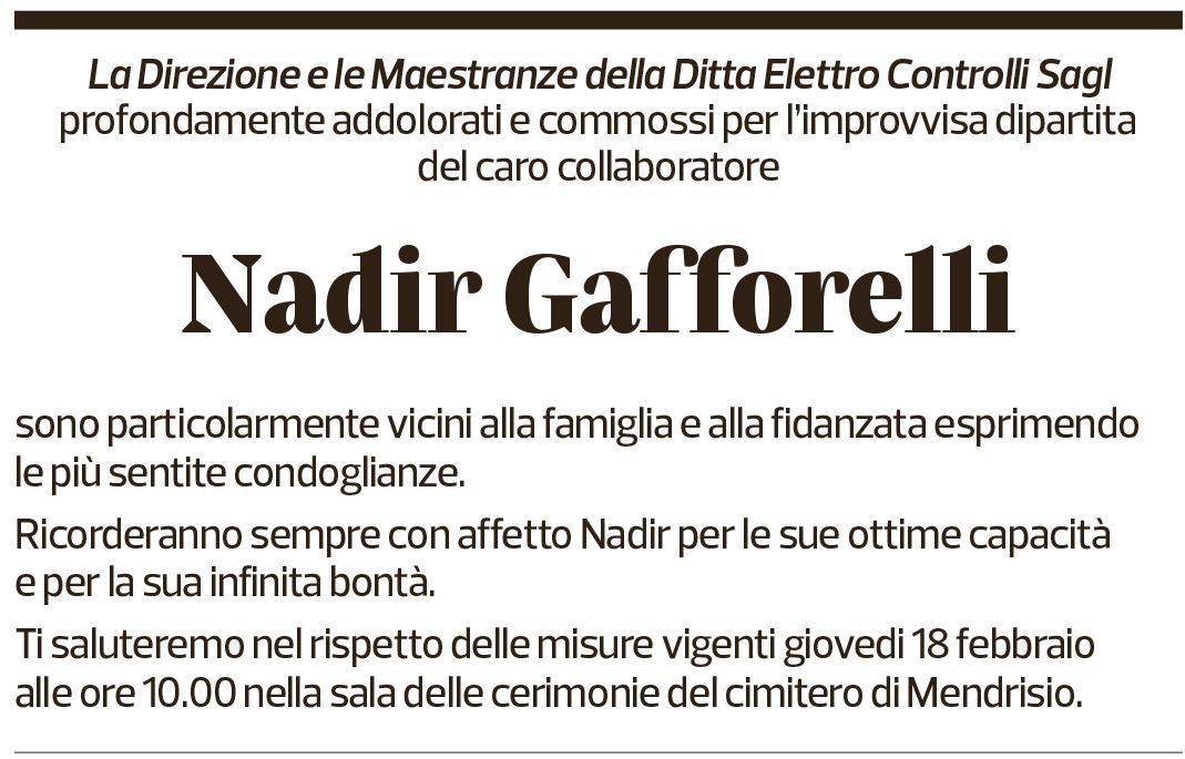 Annuncio funebre Nadir Gafforelli