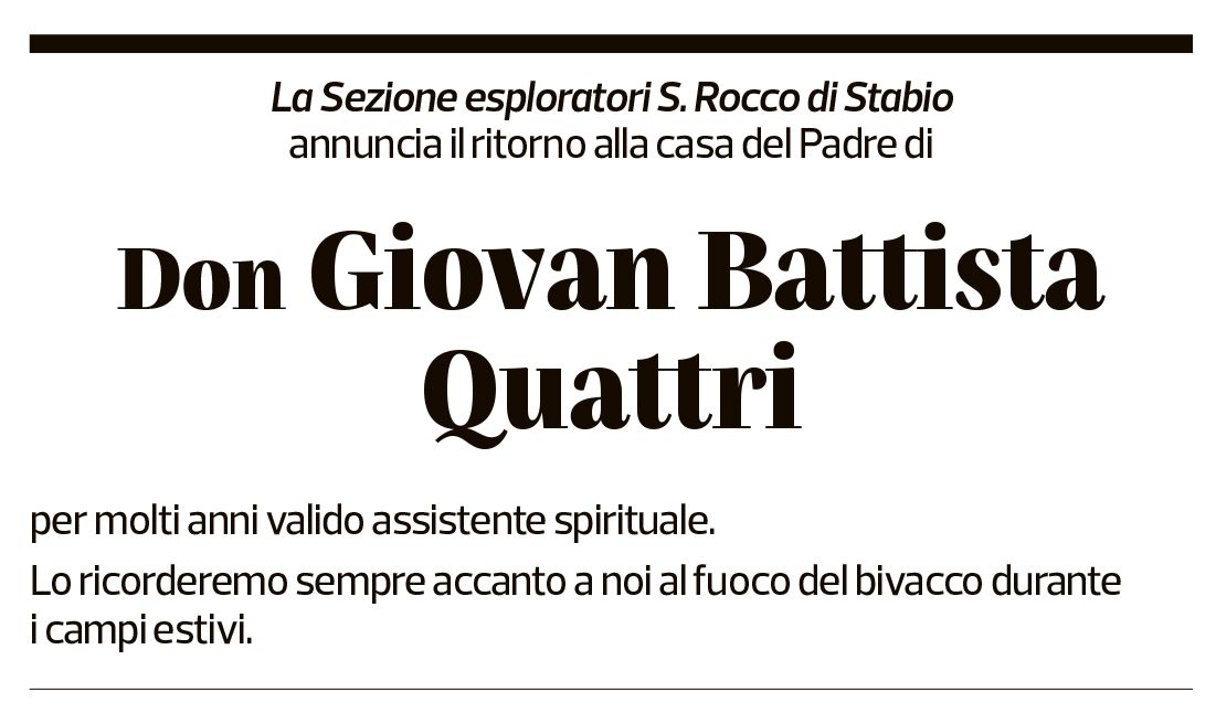 Annuncio funebre Giovan Battista Quattri