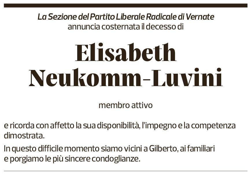 Annuncio funebre Elisabeth Neukomm-luvini